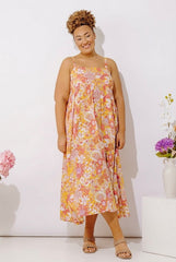 Tranquil Time Floral Midi Dress in Golden Honey Curves