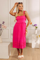Summer Mirage Ruffle Midi Dress in Hot Pink