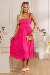 Summer Mirage Ruffle Midi Dress in Hot Pink