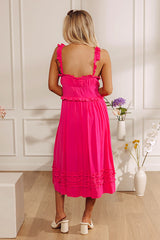 Summer Mirage Ruffle Midi Dress in Hot Pink