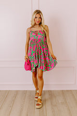 Tropicana Trendsetters Babydoll Mini Dress in Hot Pink