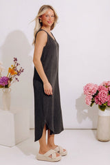 Boardwalk Cutie Ribbed Midi in Vintage Black