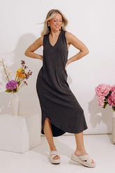 Boardwalk Cutie Ribbed Midi in Vintage Black