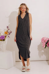 Boardwalk Cutie Ribbed Midi in Vintage Black