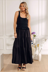 Sunset Beach Stroll Crochet Maxi Dress in Black