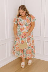 Sunny Sangria Floral Midi Dress in Mint Curves