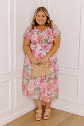 Sunny Sangria Floral Midi Dress in Pink Curves
