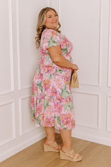 Sunny Sangria Floral Midi Dress in Pink Curves