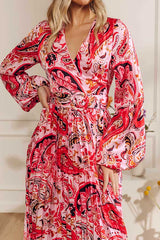 Colorburst Couture Paisley Pleated Maxi Dress in Pink