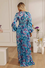 Colorburst Couture Paisley Pleated Maxi Dress in Sky Blue