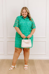 Sunshine Sunday Crochet Mini Dress in Emerald Curves
