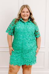 Sunshine Sunday Crochet Mini Dress in Emerald Curves