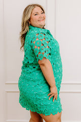 Sunshine Sunday Crochet Mini Dress in Emerald Curves