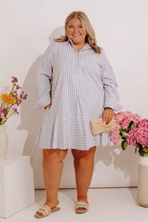 Stripe A Pose Mini Dress in Blue Curves