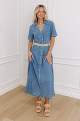 Barcelona Sun Chambray Button Down Midi Dress