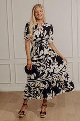 Whimsical Days Floral Midi Dress in Black