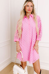 Feeling Posh Eyelet Mini Dress in Bubblegum Pink
