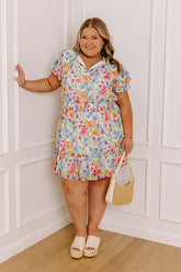 Pure Heart Floral Mini Dress in Blue Curves