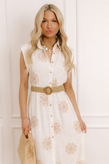 Oceanfront Views Embroidered Linen-Blend Midi Dress