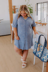 Girls Brunch Ribbed T-shirt Mini Dress in Airy Blue Curves