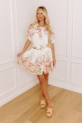 Garden Party Chic Button Down Mini Dress in White