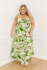 Small Town Charm Floral Maxi Dress in Green Curves
