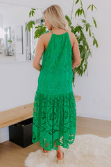 Happy Energy Eyelet Midi Dress in Kelly Green