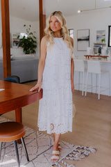 Happy Energy Eyelet Midi Dress in White