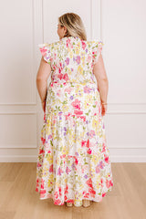 Gleaming Smile Floral Smocked Midi Dress in Blush Curves