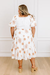 Whispering Fields Floral Embroidered Midi Dress Curves
