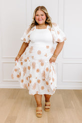 Whispering Fields Floral Embroidered Midi Dress Curves