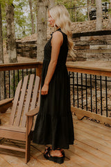 Graceful Moments Button Down Midi Dress in Black