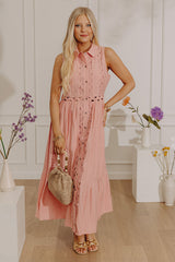 Graceful Moments Button Down Midi Dress in Pink