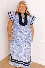 Veranda Views Floral Midi Dress in Sky Blue Curves
