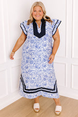 Veranda Views Floral Midi Dress in Sky Blue Curves