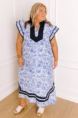 Veranda Views Floral Midi Dress in Sky Blue Curves