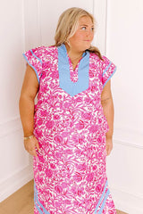 Veranda Views Floral Midi Dress in Pink Curves
