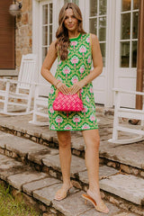 Chic Statement Floral Knit Mini Dress in Green