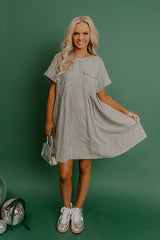 Charming Glance Stripe Mini Dress in Hunter Green
