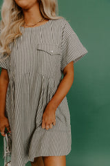 Charming Glance Stripe Mini Dress in Hunter Green