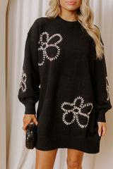 Petal Pop Sweater Mini Dress in Black