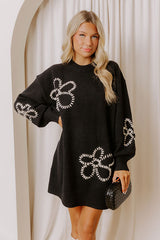 Petal Pop Sweater Mini Dress in Black