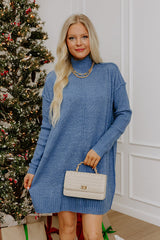 Soho Soft Knit Sweater Mini Dress in Blue