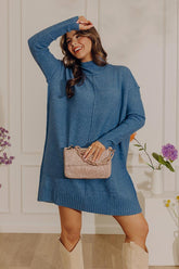 Soho Soft Knit Sweater Mini Dress in Blue