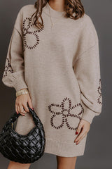 Petal Pop Sweater Mini Dress in Warm Taupe