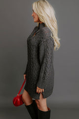 Pumpkin Kisses Cable Knit Sweater Dress in Charcoal