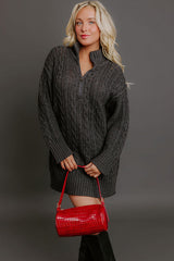 Pumpkin Kisses Cable Knit Sweater Dress in Charcoal