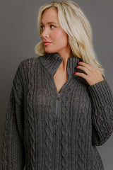 Pumpkin Kisses Cable Knit Sweater Dress in Charcoal
