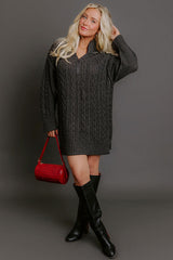 Pumpkin Kisses Cable Knit Sweater Dress in Charcoal