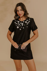 Classic Elegance Embellished Mini Dress in Black
